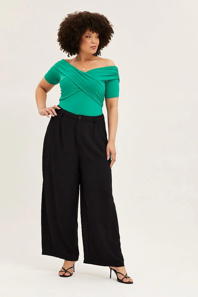 Green Off Shoulder Jersey Wrap Bodysuit - Image 3