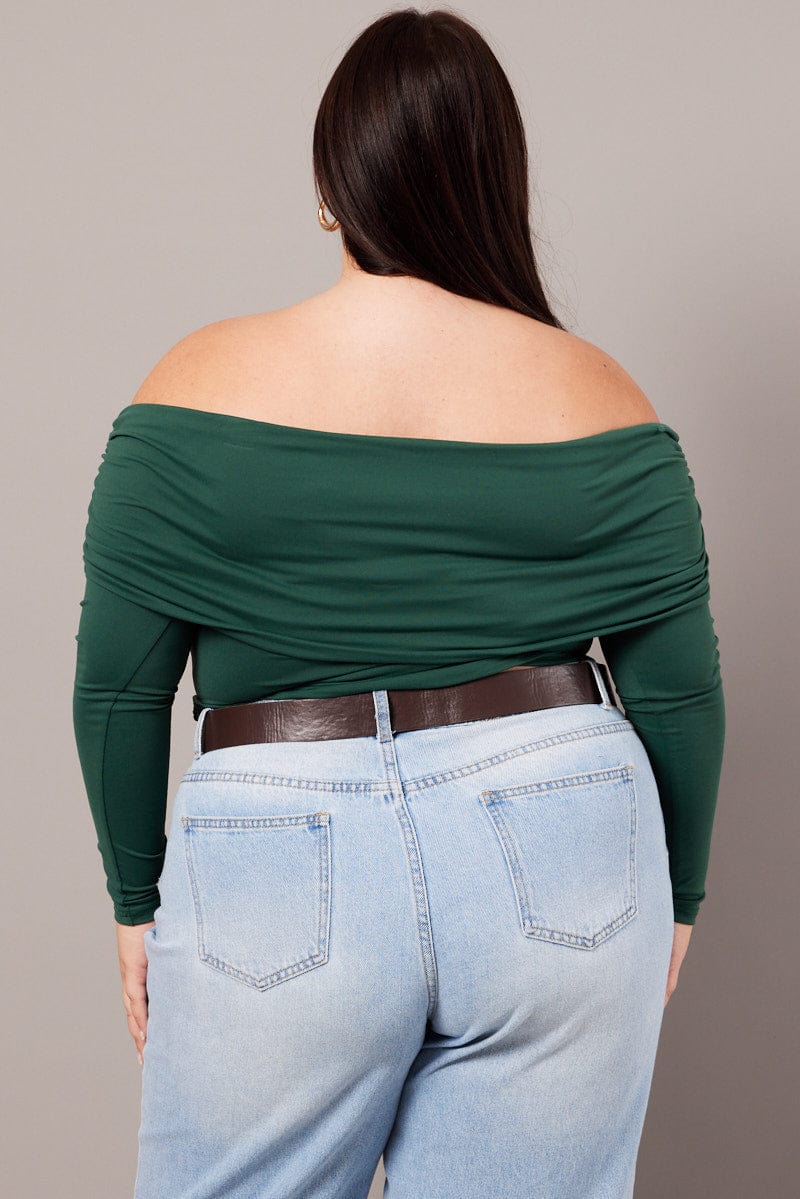Green Off Shoulder Top Long Sleeve Supersoft - Image 5