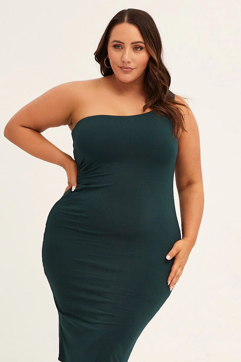 Green One Shoulder Jersey Bodycon Dress - Image 2