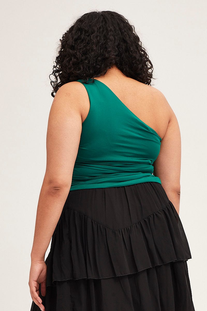 Green One Shoulder Top Ruched Jersey - Image 5