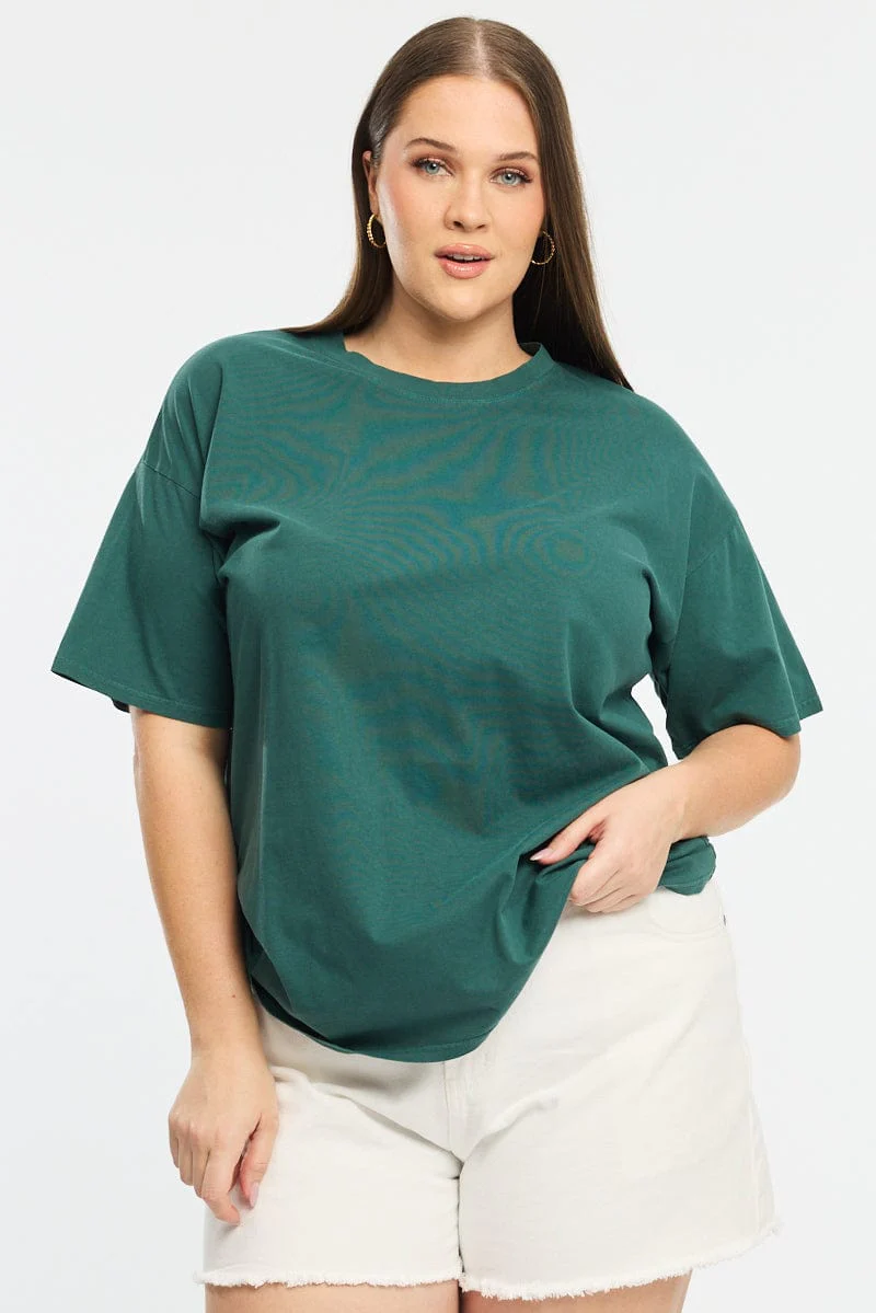 Green Oversize T-shirt Short Sleeve Crew Neck