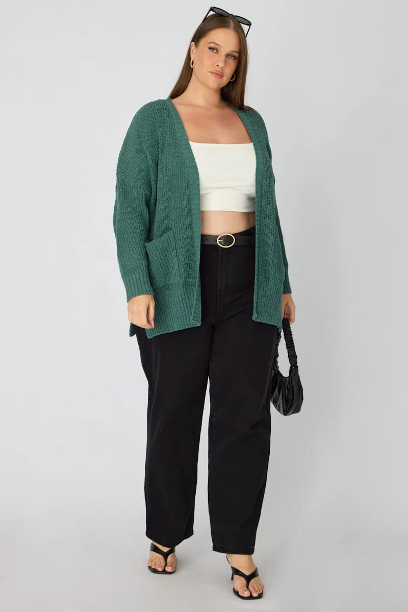 Green Oversized Cardigan Long Sleeve Chenille - Image 2