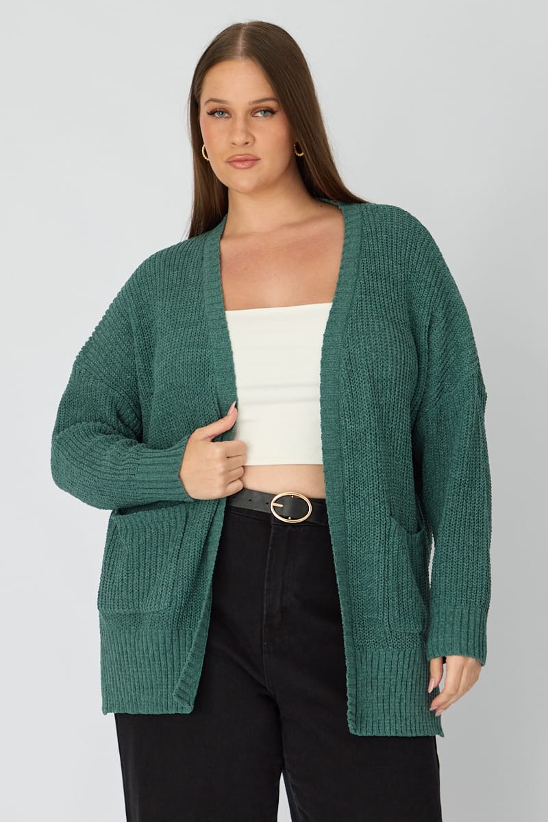 Green Oversized Cardigan Long Sleeve Chenille - Image 3