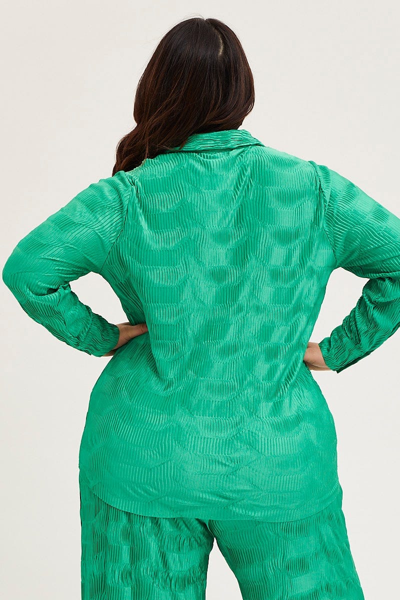 Green Oversized Shirt Plisse Long Sleeve - Image 5