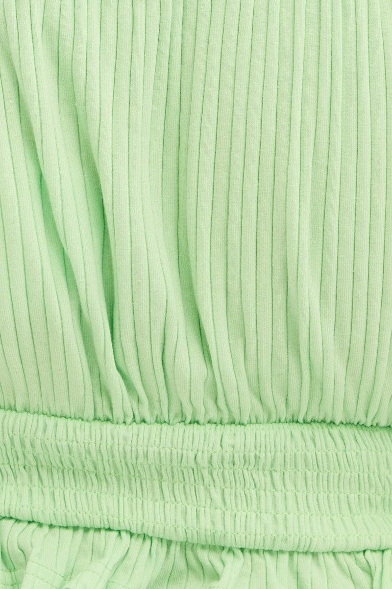 Green Peasant Top Short Sleeve Shirred Jersey - Image 6