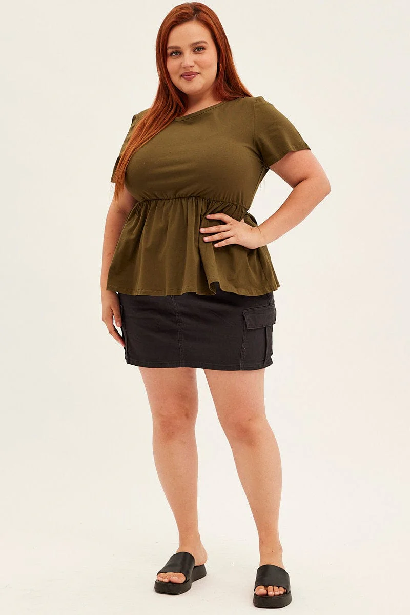 Green Peplum Top Short Sleeve - Image 2