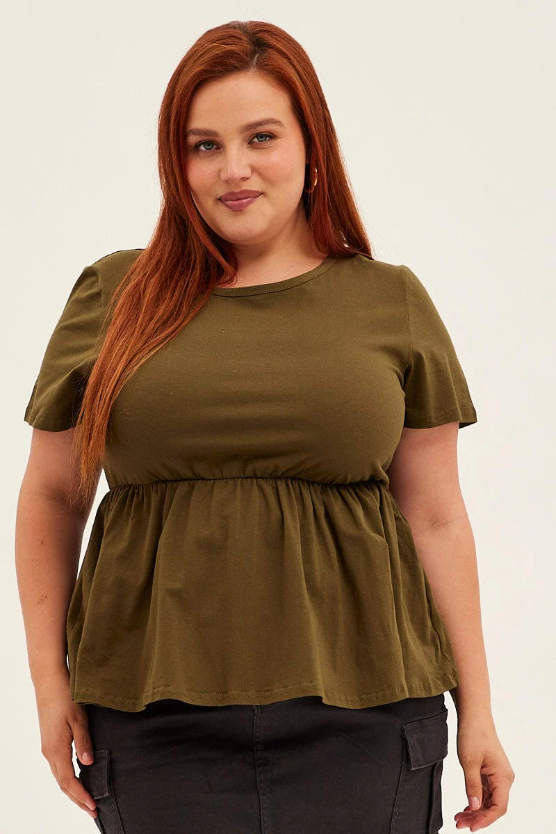 Green Peplum Top Short Sleeve - Image 3