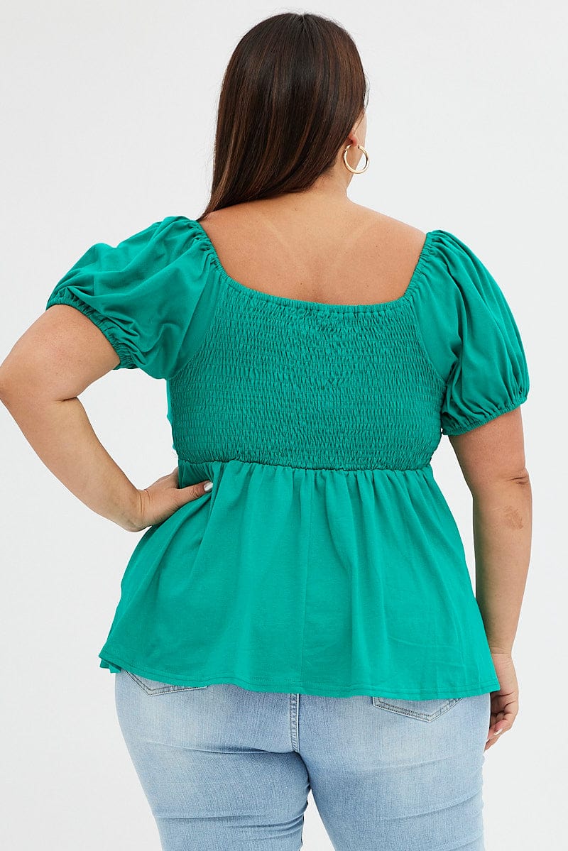 Green Peplum Top Short Sleeve Sweetheart Neck - Image 5