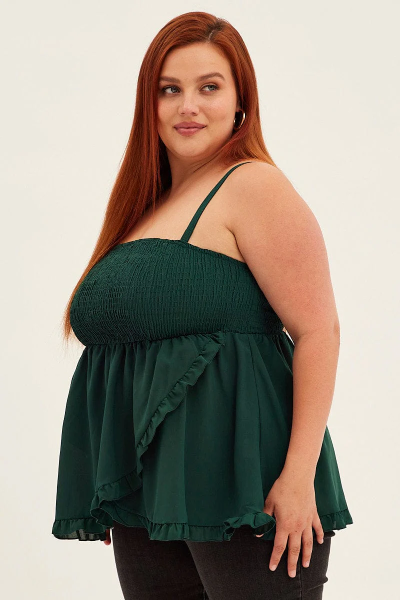 Green Peplum Top Sleeveless Shirred - Image 4