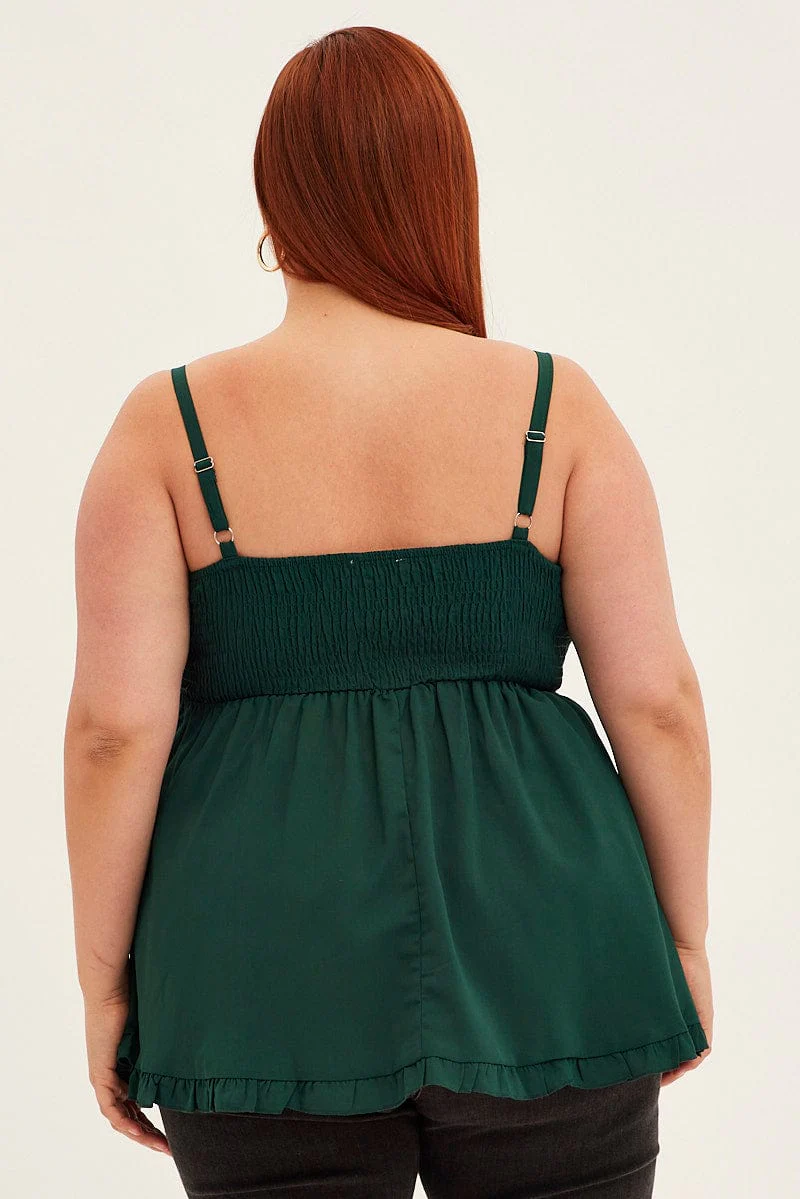 Green Peplum Top Sleeveless Shirred - Image 5