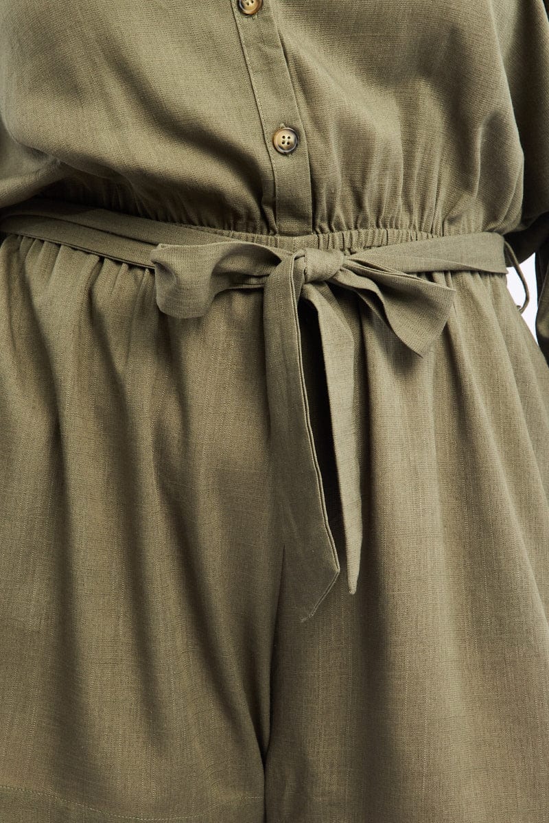 Green Playsuit Long Sleeve Linen Blend - Image 5