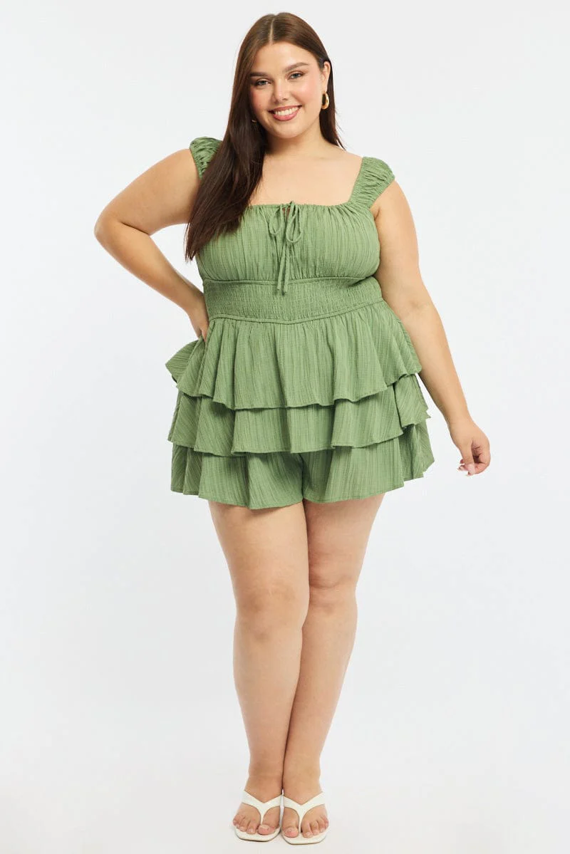 Green Playsuit Short Sleeve Ruffled - Image 2