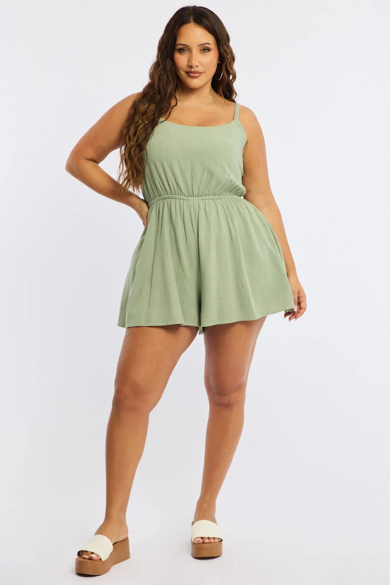 Green Playsuit Sleeveless Tie Back - Image 2