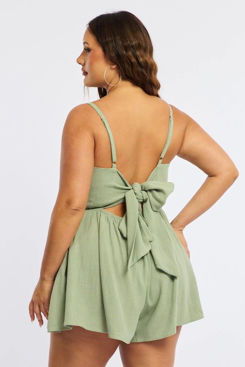 Green Playsuit Sleeveless Tie Back - Image 4
