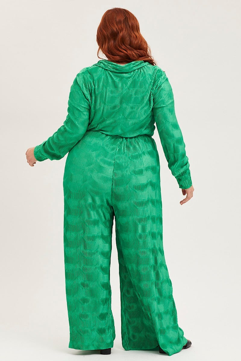 Green Plisse Pants Wide Leg High Rise - Image 5