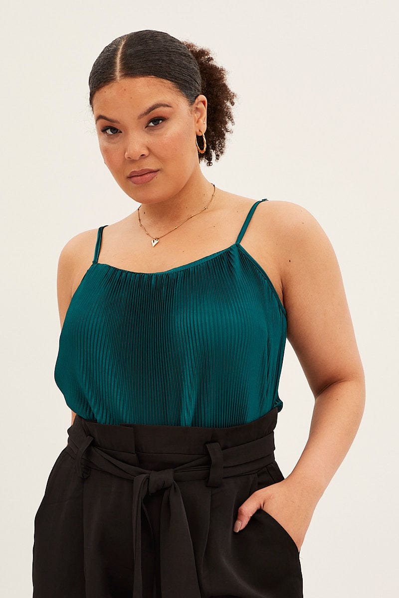 Green Plisse Top Sleeveless - Image 3