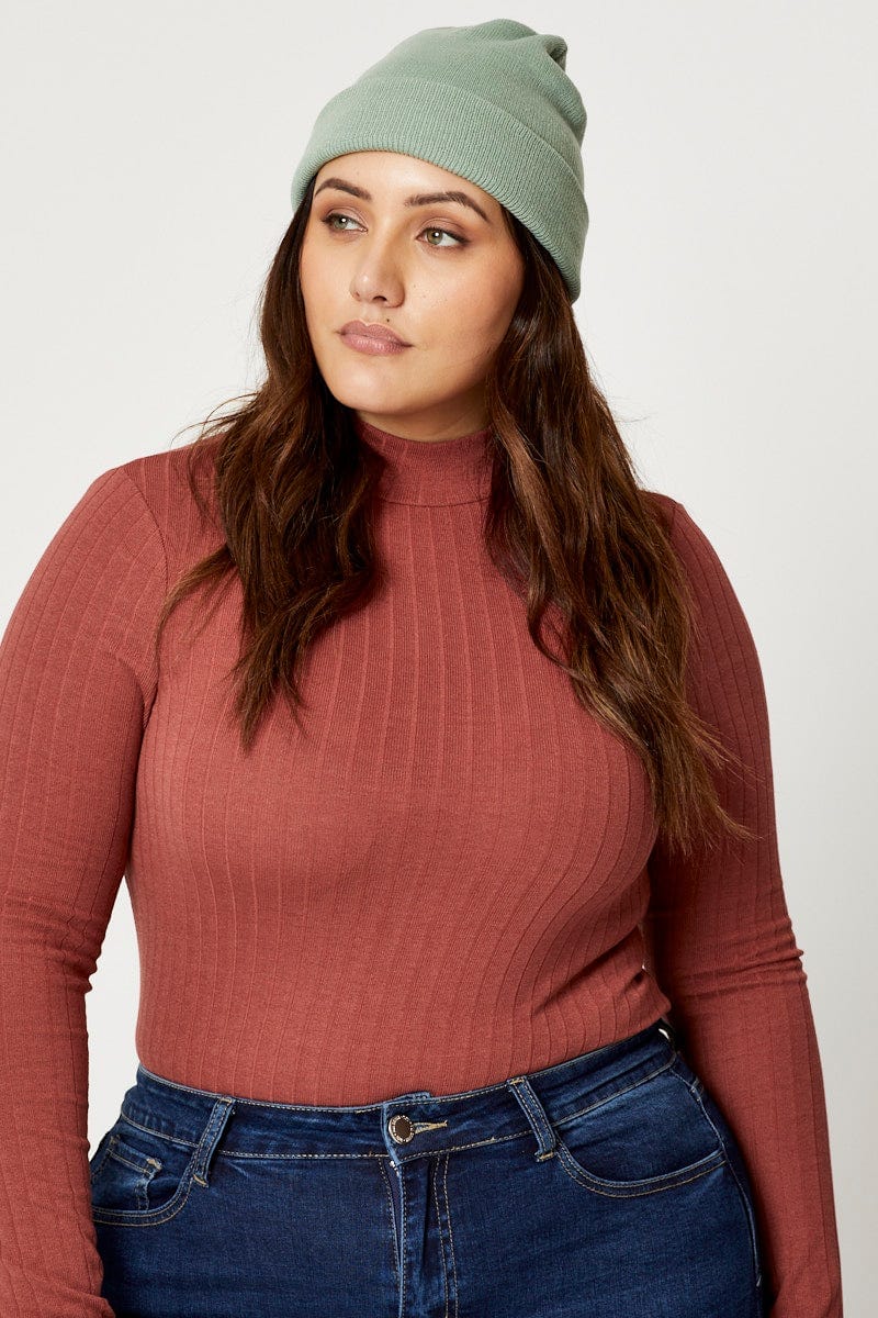 Green Plus Ribbed Beanie