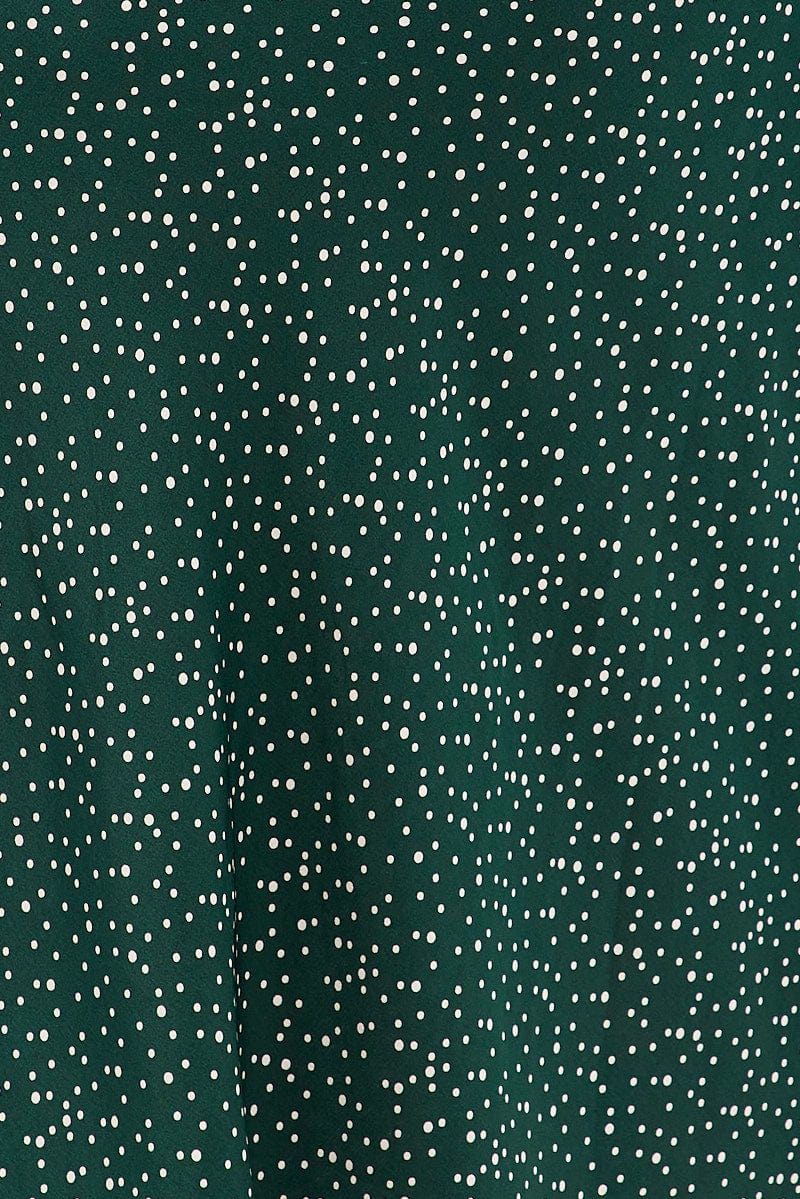 Green Polka Dot Midi Skirt Split Slip Satin - Image 6