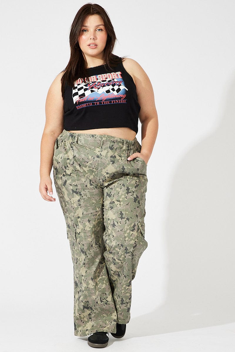 Green Print Cargo Pants Mid Rise - Image 3