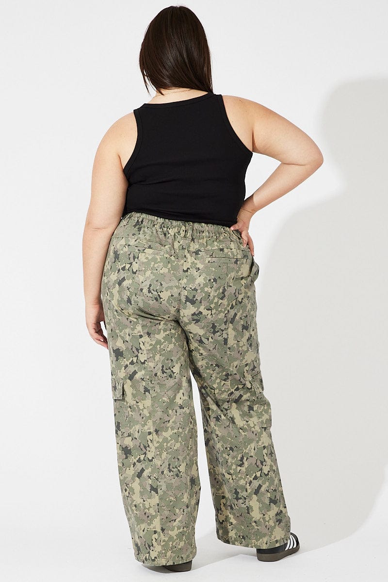 Green Print Cargo Pants Mid Rise - Image 5