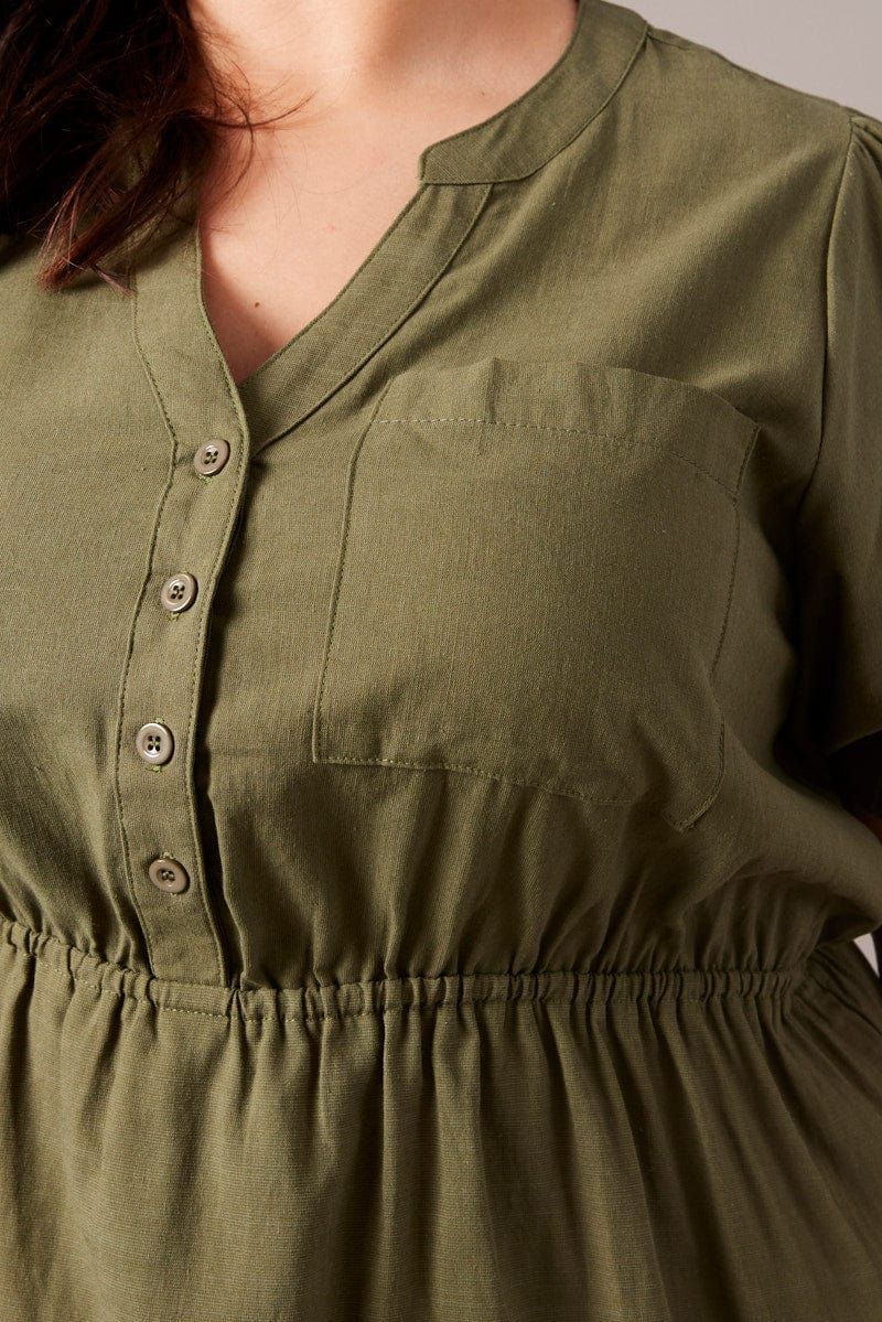 Green Puff Sleeve Curve Hem Shirt Dress - Image 6