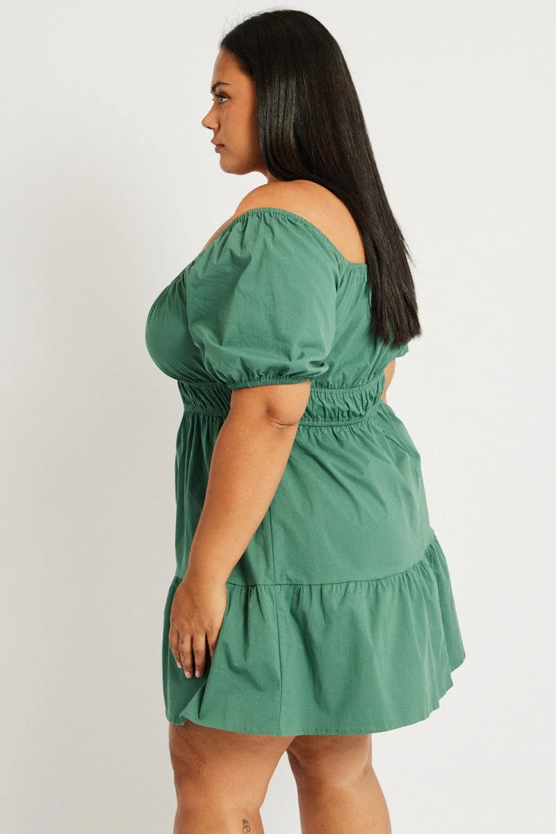 Green Puff Sleeve Gather Minidress - Image 4