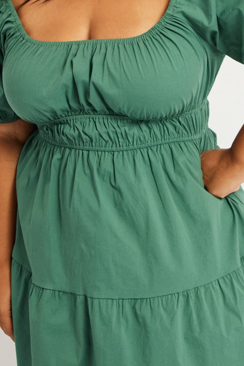 Green Puff Sleeve Gather Minidress - Image 6