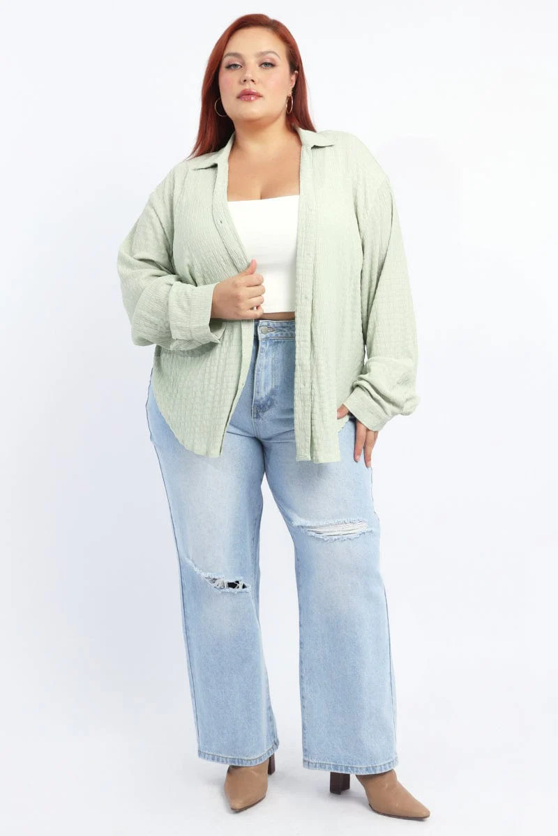 Green Relaxed Shirt Long Sleeve Textured - Image 2
