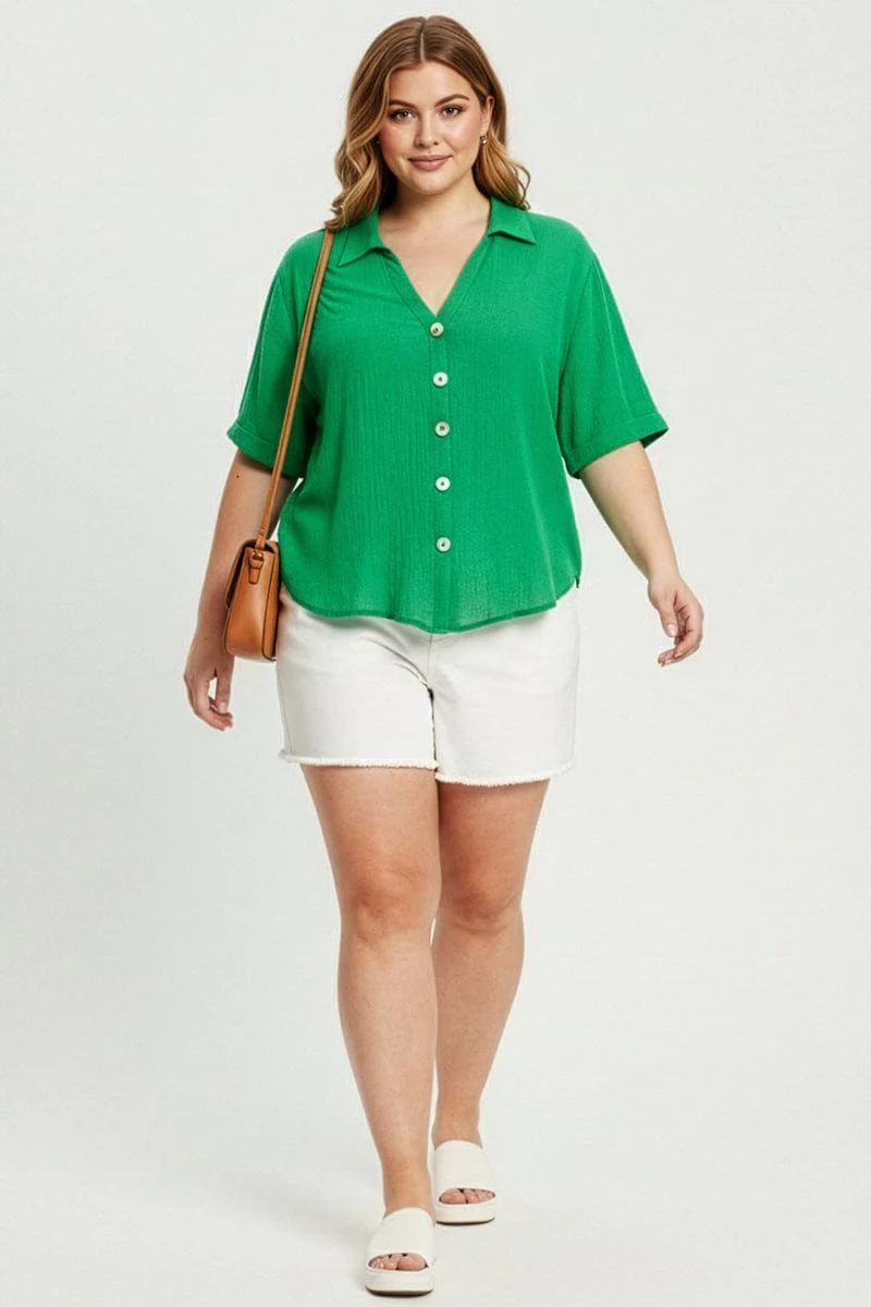 Green Relaxed Shirt Short Sleeve