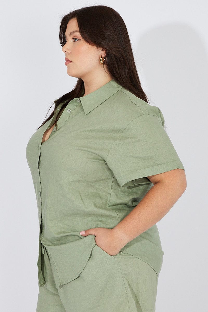 Green Relaxed Shirt Short Sleeve Linen Viscose - Image 4