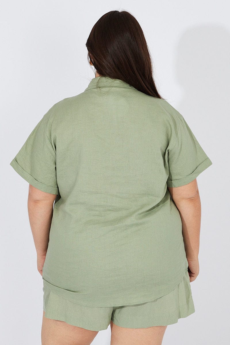 Green Relaxed Shirt Short Sleeve Linen Viscose - Image 5
