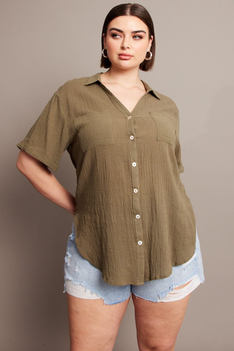 Green Relaxed Shirt Short Sleeve Pocket
