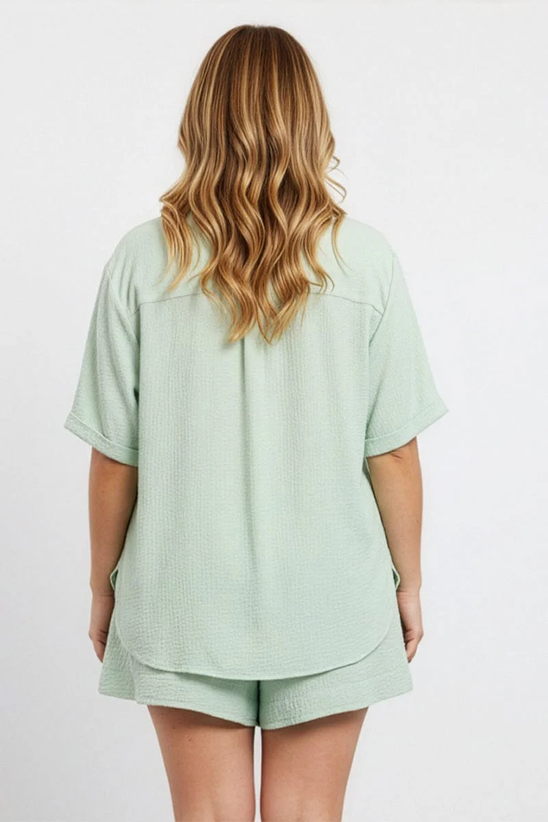 Green Relaxed Shirt Short Sleeve Textured - Image 3