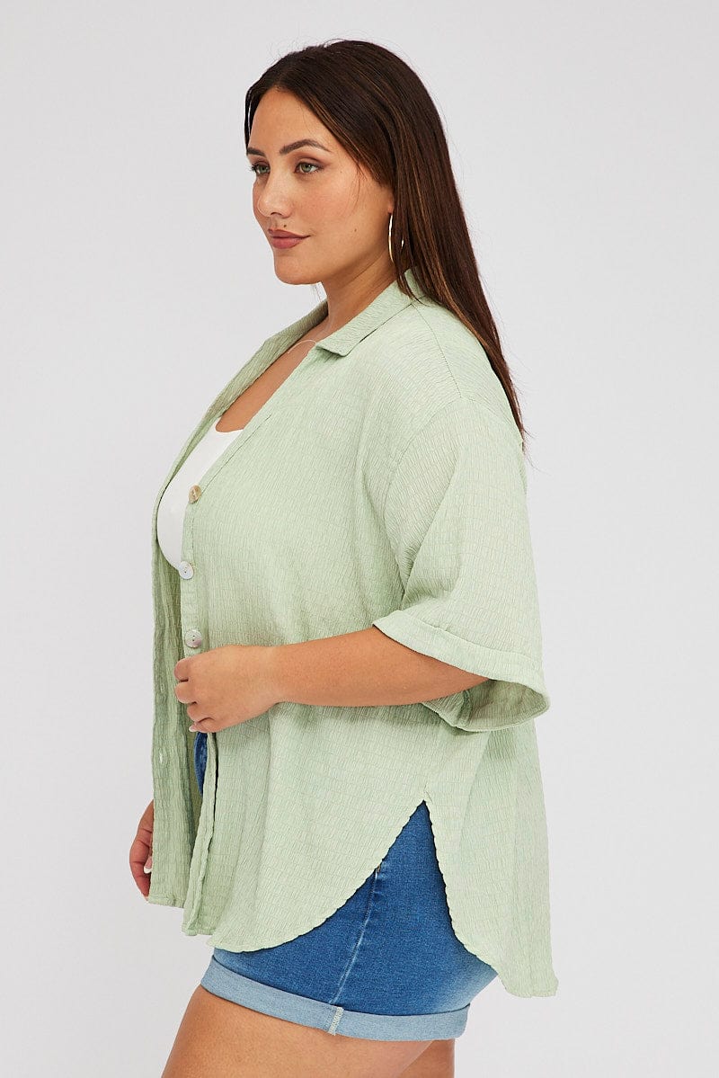 Green Relaxed Shirt Short Sleeve Textured - Image 4