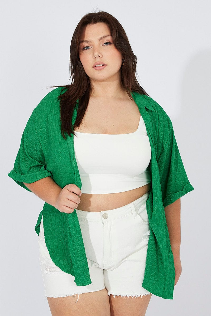 Green Relaxed Shirt Short Sleeve Textured - Image 3