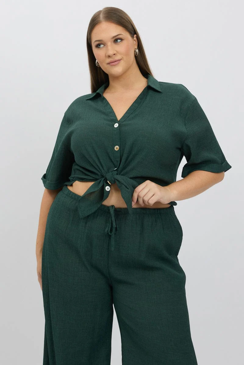 Green Relaxed Shirt Short Sleeve Textured - Image 2