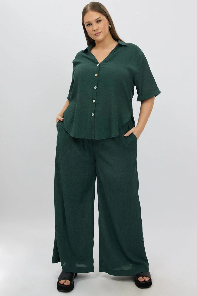 Green Relaxed Shirt Short Sleeve Textured - Image 3