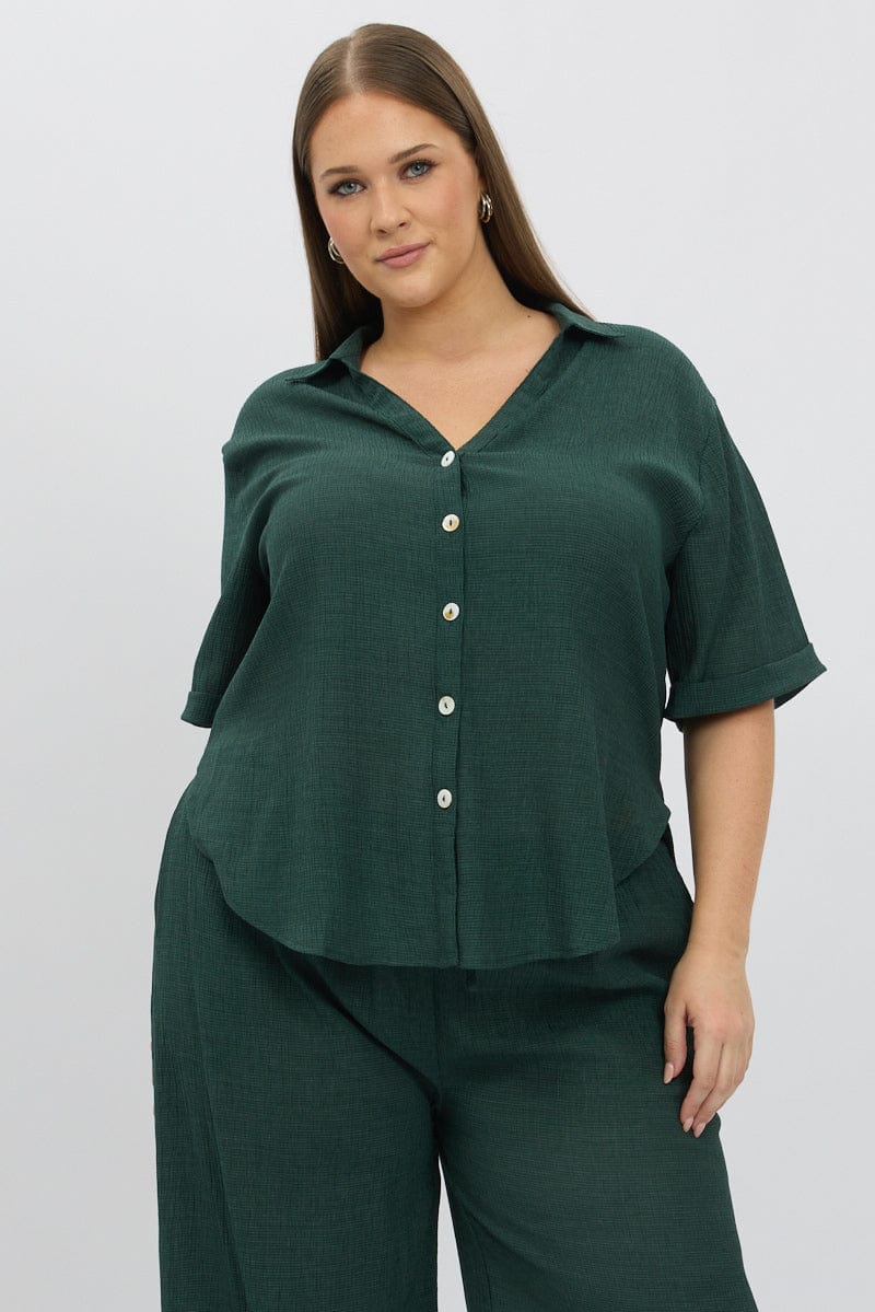 Green Relaxed Shirt Short Sleeve Textured - Image 4