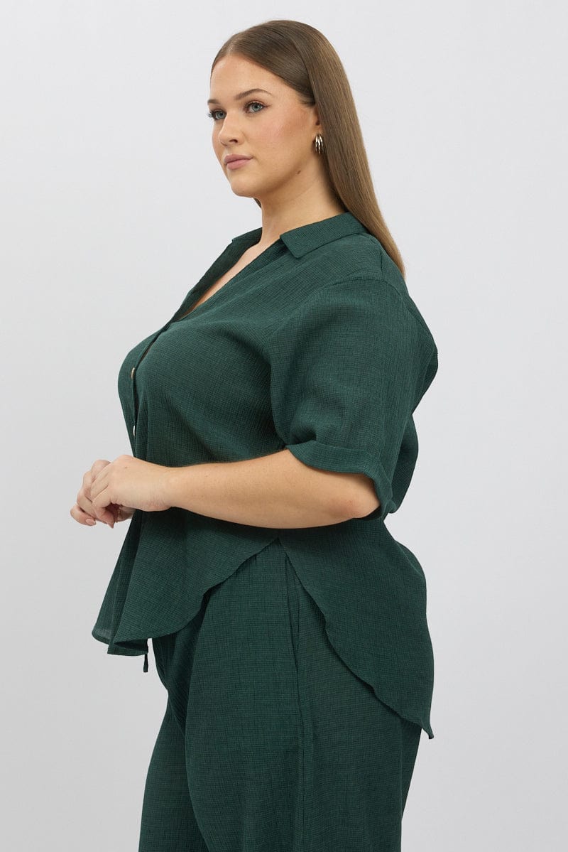 Green Relaxed Shirt Short Sleeve Textured - Image 5