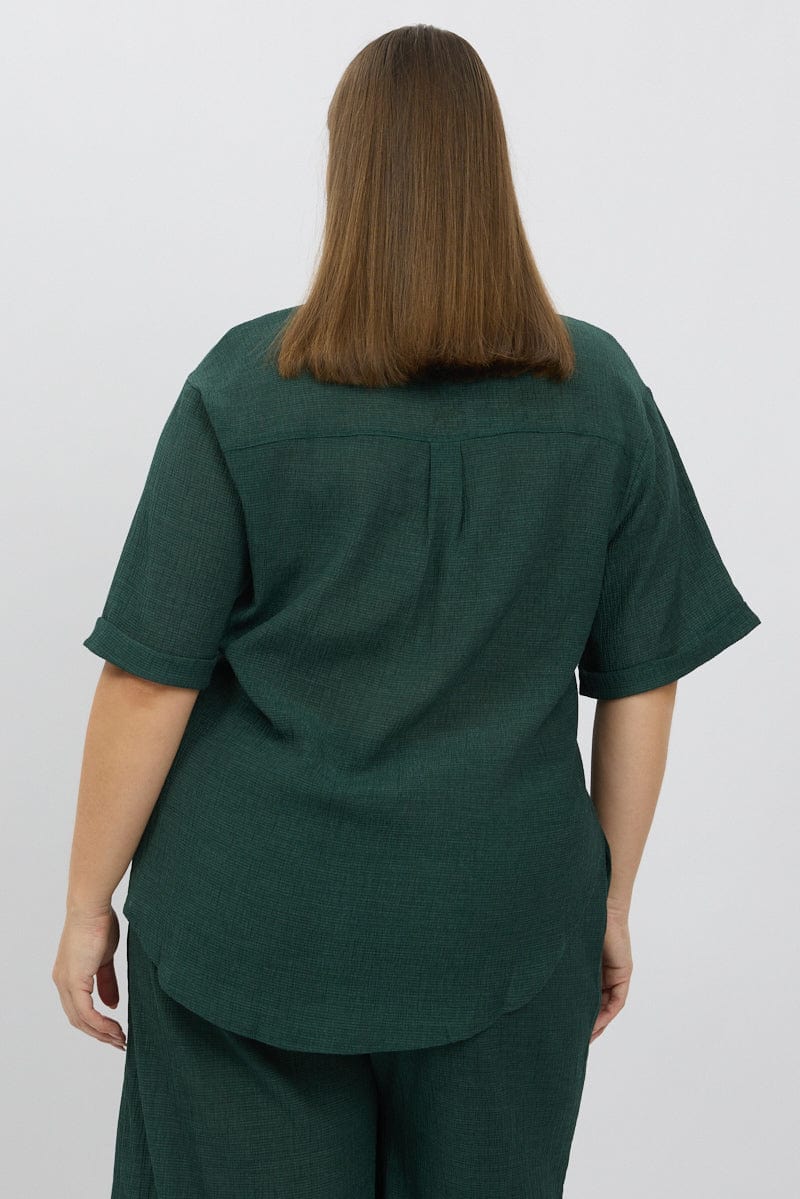 Green Relaxed Shirt Short Sleeve Textured - Image 6