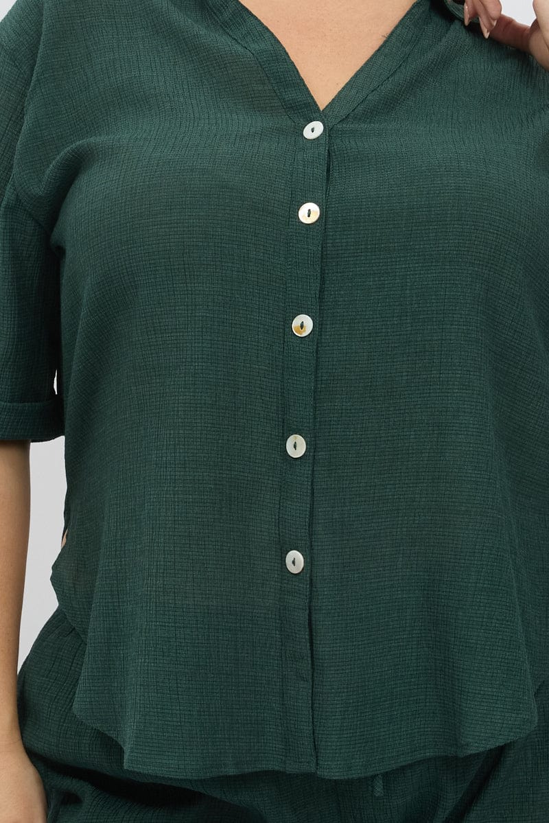 Green Relaxed Shirt Short Sleeve Textured - Image 7