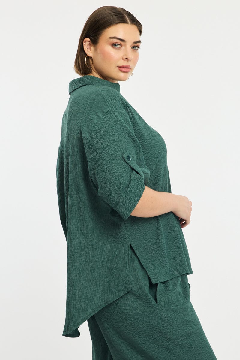 Green Relaxed Shirt Short Sleeve Textured - Image 3