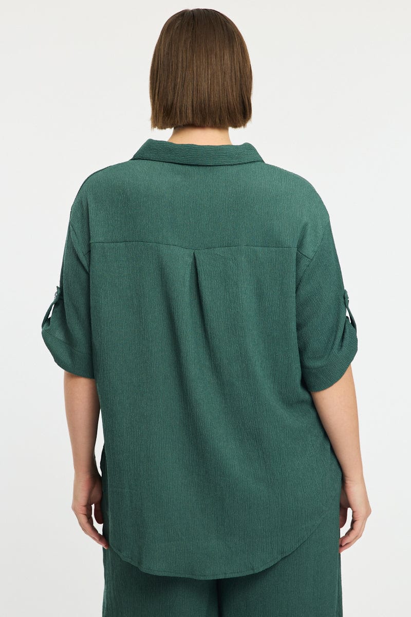 Green Relaxed Shirt Short Sleeve Textured - Image 4