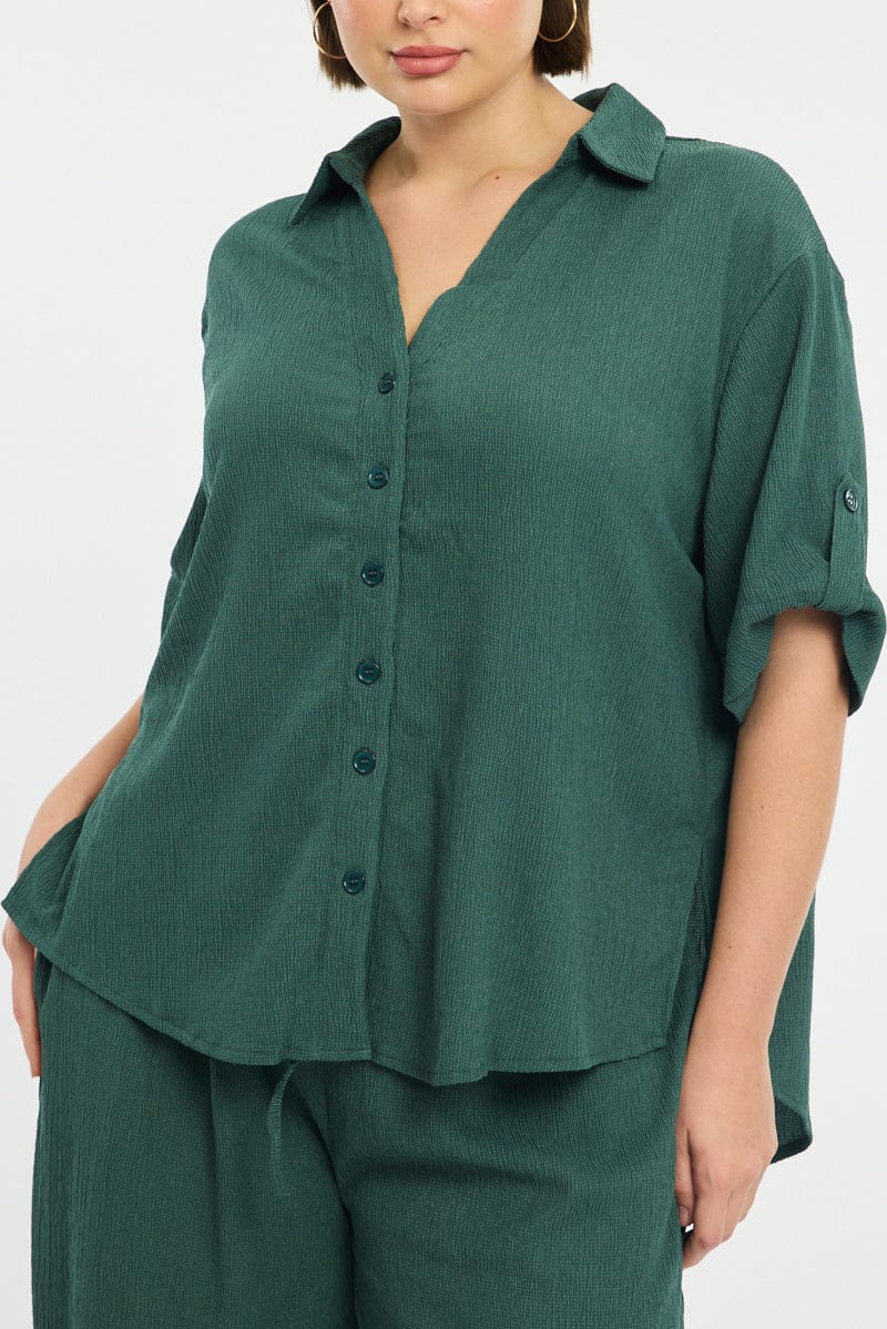 Green Relaxed Shirt Short Sleeve Textured - Image 5