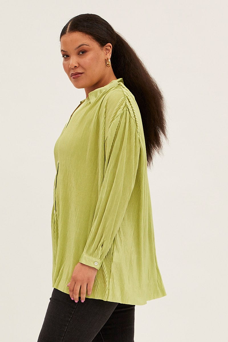 Green Relaxed Shirts Long Sleeve Plisse - Image 4
