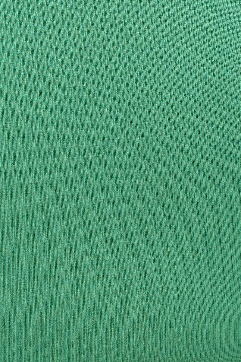 Green Rib Jersey Sleeveless Drawstring Collar Top - Image 6