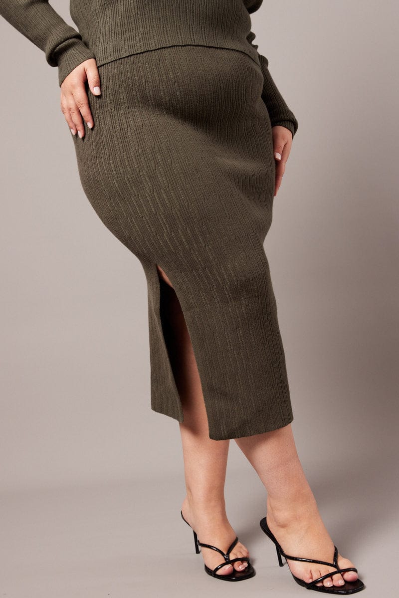 Green Rib Knit Midaxi Bodycon Skirt - Image 2