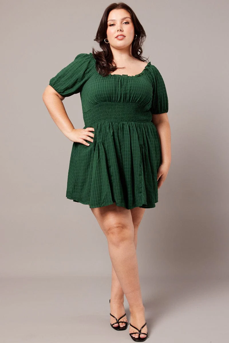 Green Ruched Playsuit Short Sleeve - Image 2