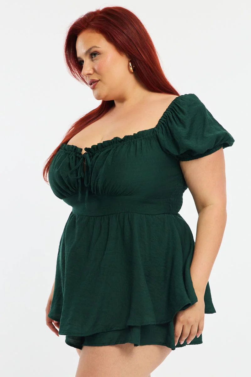 Green Ruched Playsuit Short Sleeve - Image 4