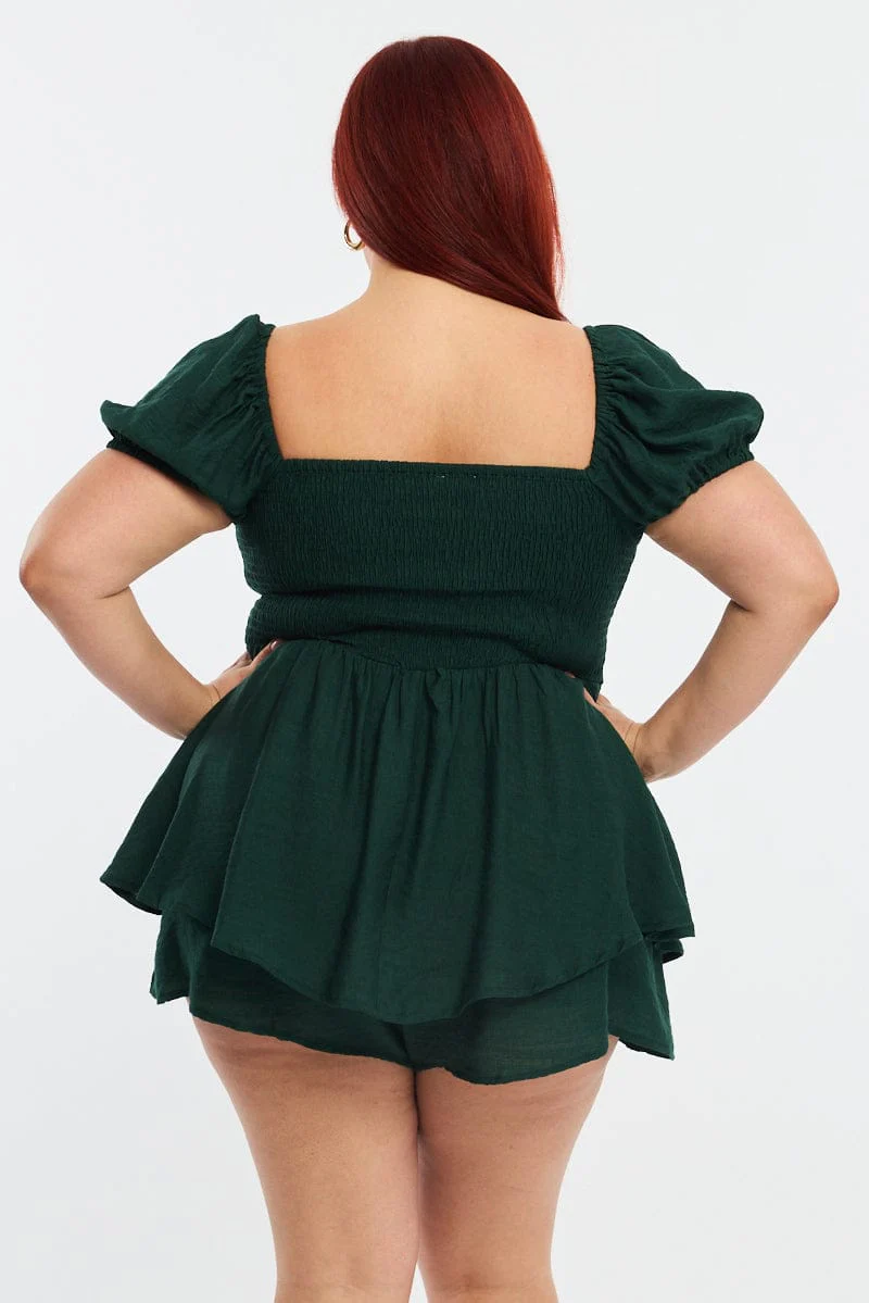 Green Ruched Playsuit Short Sleeve - Image 5
